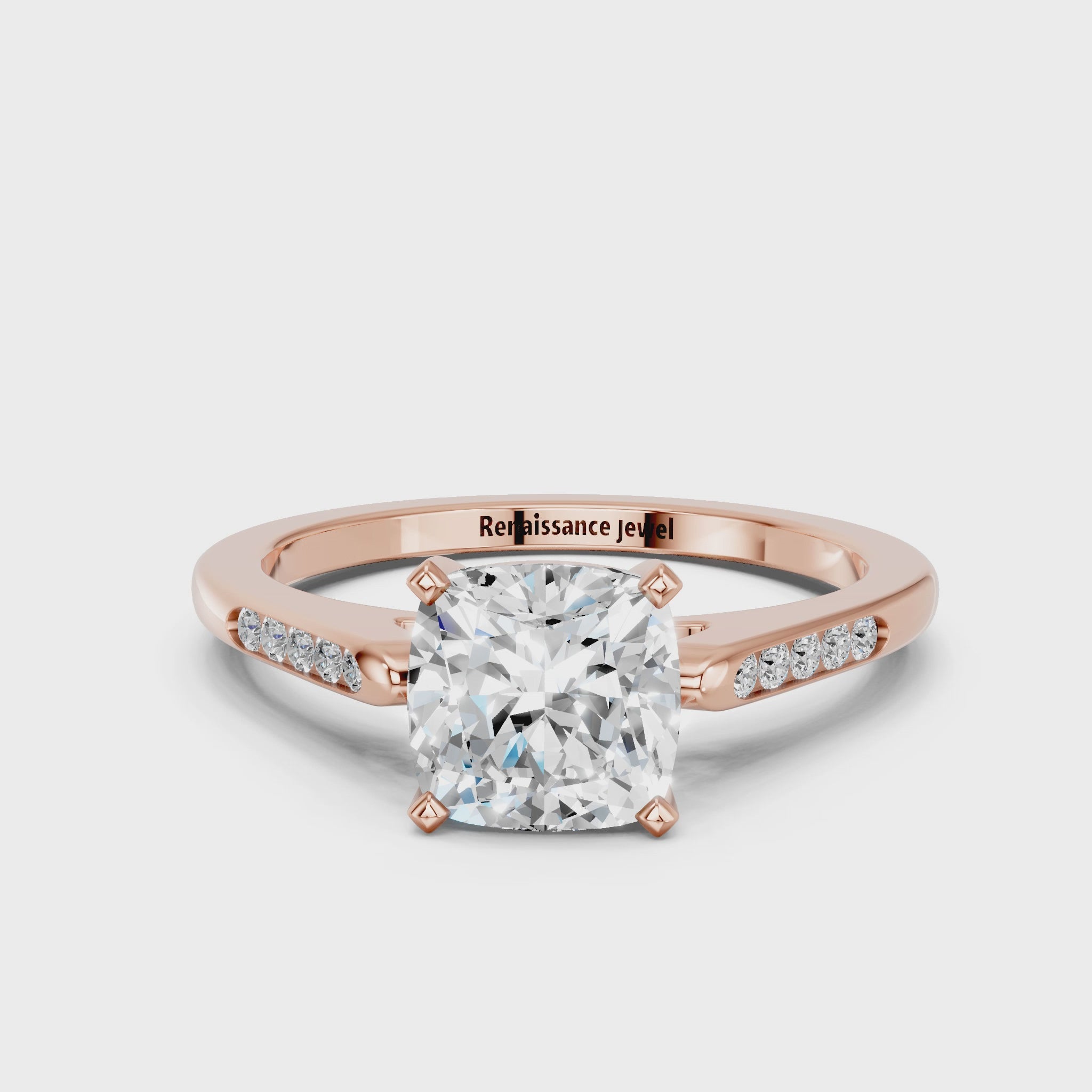 Rose gold Cushion Cut Channel Set Solitaire Engagement Ring with Four-Prong Setting_137