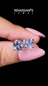 Platinum Cushion Cut Aquamarine Stud Earrings