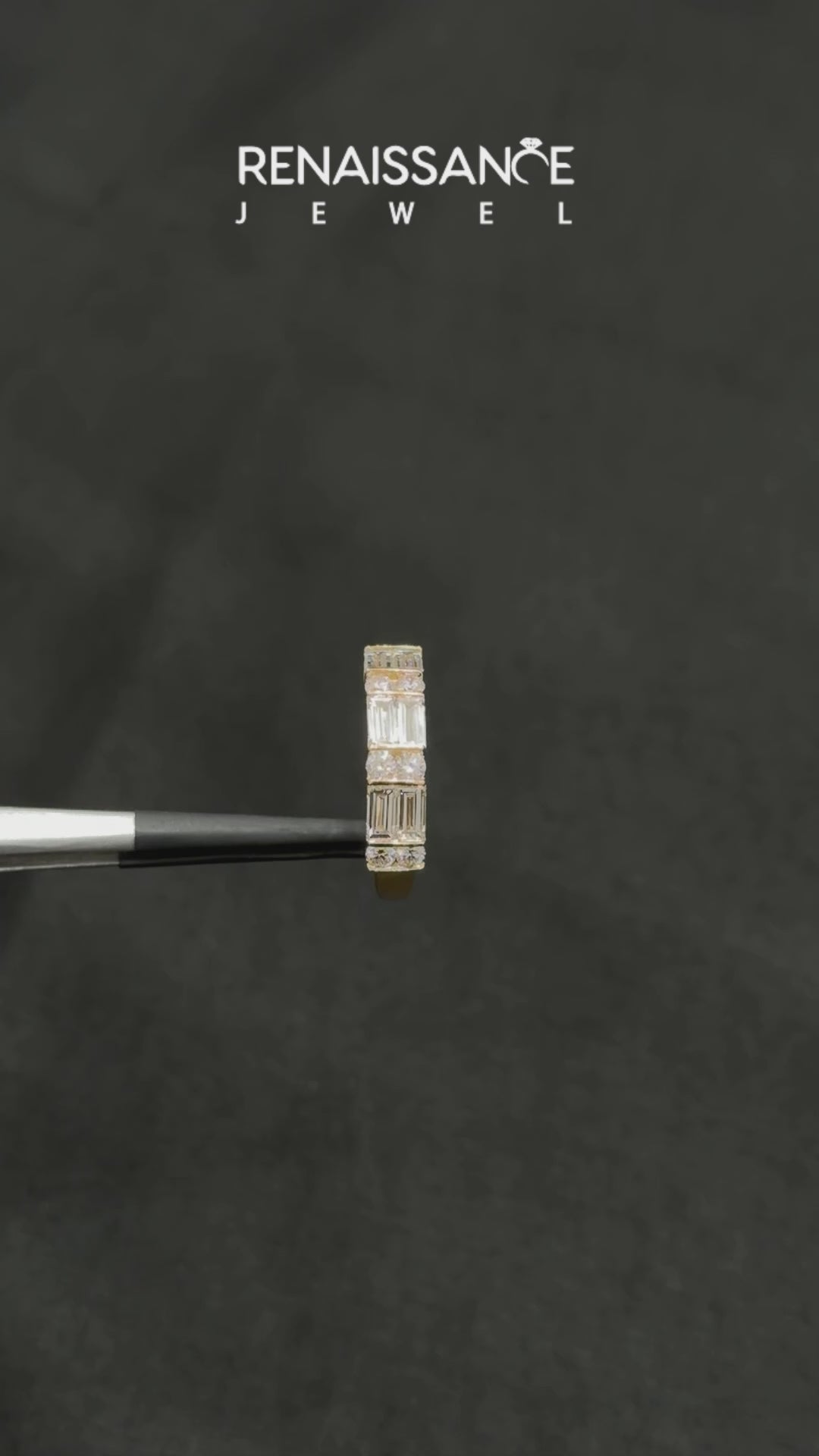 Yellow gold Channel Set Baguette and Round Diamond Band with Bar Prongs_4