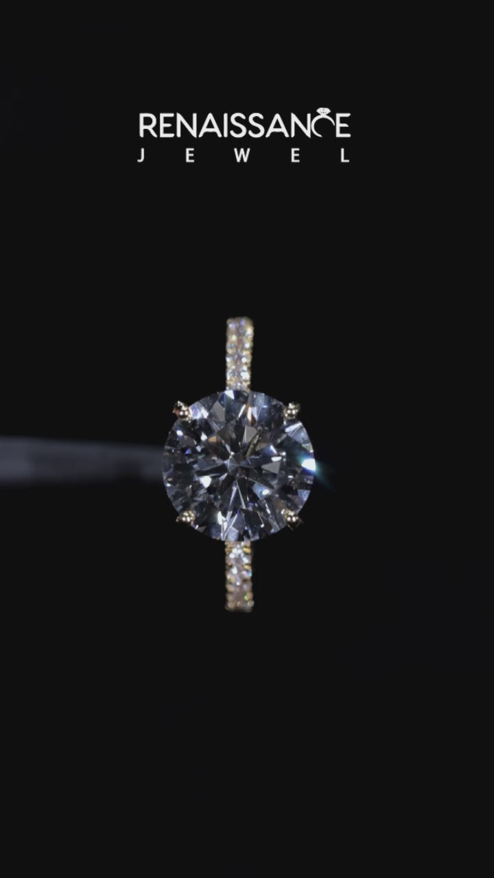 Yellow gold Round Solitaire Diamond Pavé Band with Four-Prong Setting 5