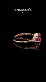 Rose gold Pear Cut Pink Sapphire Ring with Side Stones and Four-Prong Setting