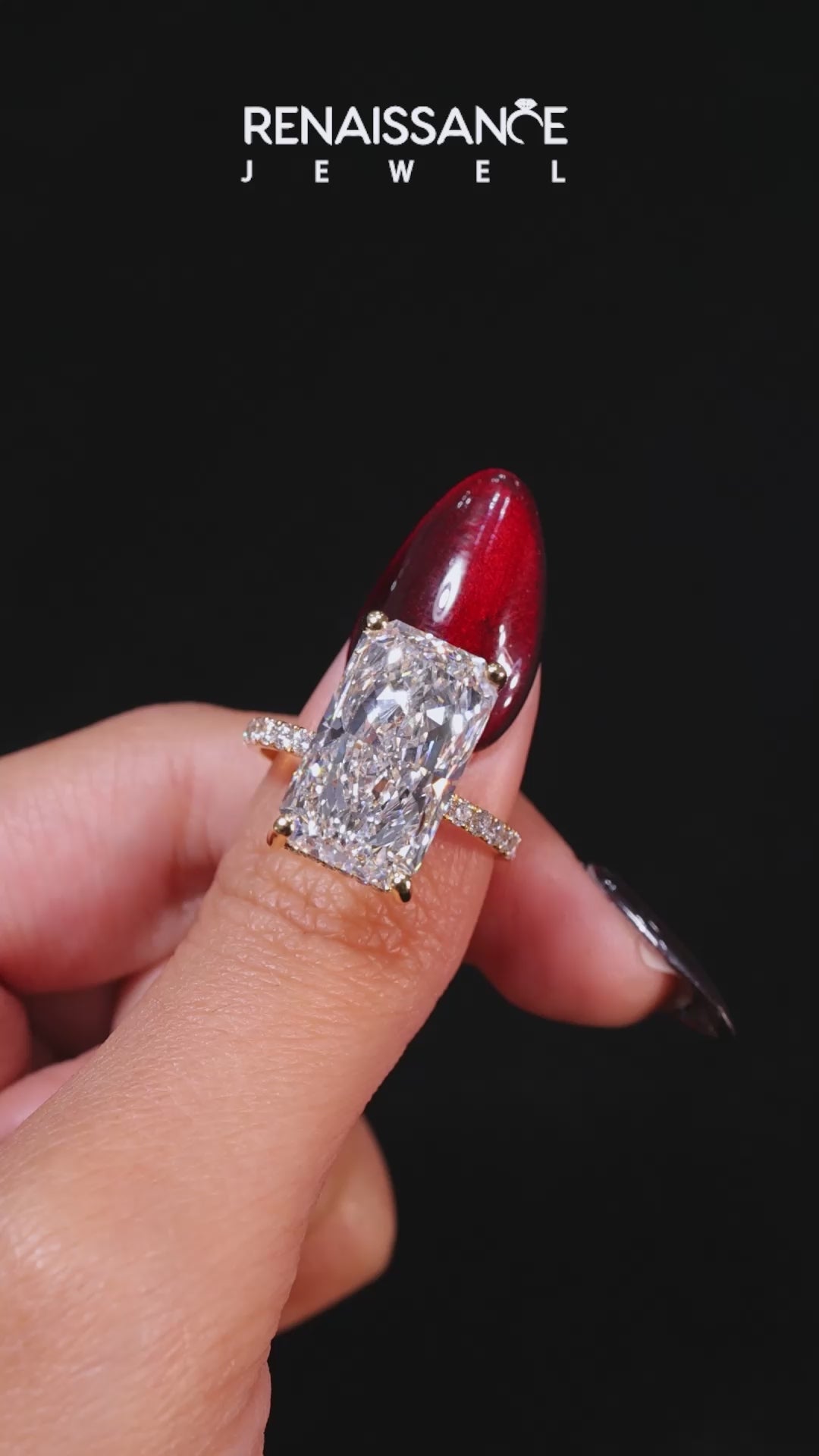 Yellow gold Radiant Cut Diamond Pave Band Solitaire Ring with Four-Prong Setting_23