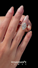 Yellow gold Marquise Cut Diamond Solitaire Ring with Round  Pavé Band and Four-Prong Setting