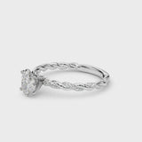 Silver Oval Cut Diamond Solitaire Ring with Twisted Band and Pavé Accents