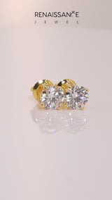 Yellow gold Round Solitaire Diamond Stud Earrings with Four-Prong Basket Setting