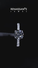 Platinum Asscher Cut Diamond Solitaire Ring with Round  Pavé Band and Four-Prong Setting