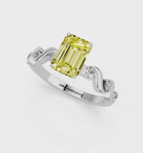 Platinum Fancy Yellow Emerald  Solitaire Twisted Band with Prong Setting