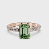 Rose gold Fancy Green Emerald Cut Diamond Solitaire Pavé Band with Four-Prong Setting