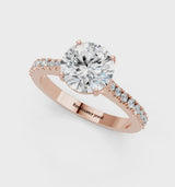 Rose gold Asscher Cut Solitaire Diamond Engagement Ring with Pave Band and Four-Prong Setting