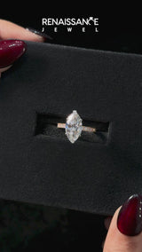 Rose gold Marquise Cut Diamond Milgrain Pavé Engagement Ring with Four-Prong Setting
