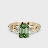 Yellow gold Fancy Green Emerald  Solitaire Twisted Band with Prong Setting