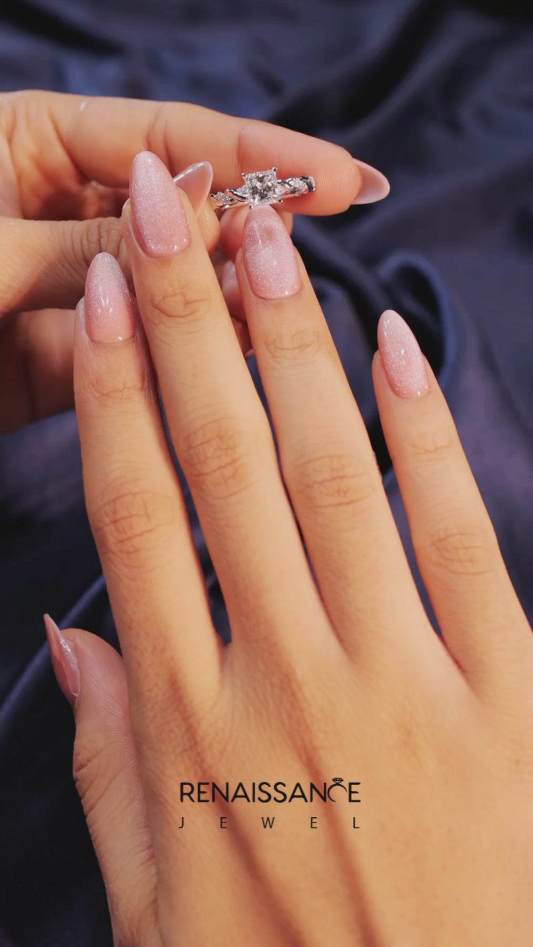 White gold Princess Solitaire Twisted Band with Pavé Accents and Four-Prong Setting 5