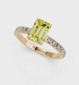 Yellow gold Fancy Yellow Emerald Cut Diamond Solitaire Pavé Band with Four-Prong Setting