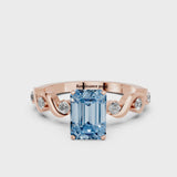 Rose gold Fancy Blue Emerald  Solitaire Twisted Band with Prong Setting
