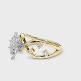 Yellow gold Marquise Cut Solitaire Diamond with Side Stones on Criss-Cross Band and Four-Prong Setting