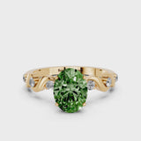 Yellow gold Fancy Green Oval  Solitaire Twisted Band with Prong Setting