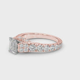 Rose gold Radiant Cut Diamond Classic Solitaire Ring with Pavé Band and Four-Prong Setting