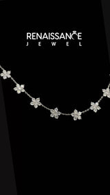 White Gold Round Laboratory-Grown Diamond Floral Cluster Station Necklace