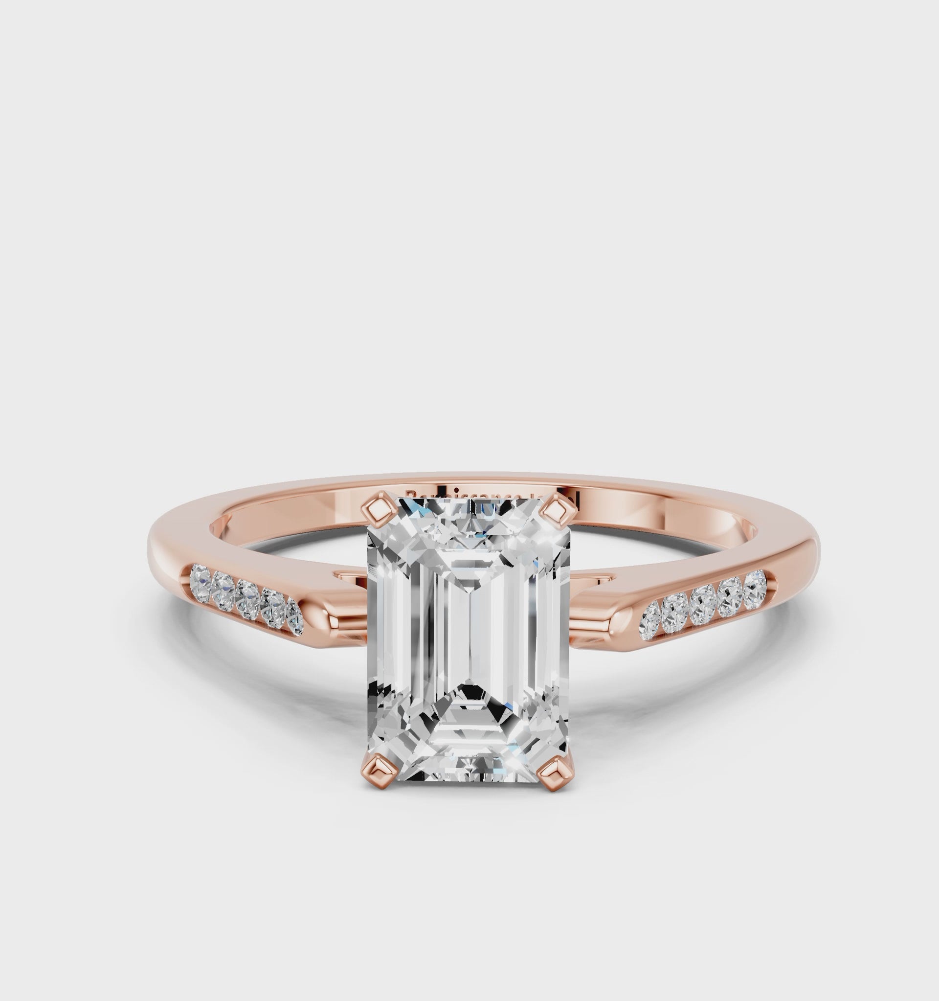 Rose gold Emerald Cut Channel Set Solitaire Engagement Ring with Four-Prong Setting_145