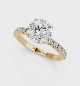 Yellow gold Round Cut Diamond Solitaire Pavé Band with Four-Prong Setting