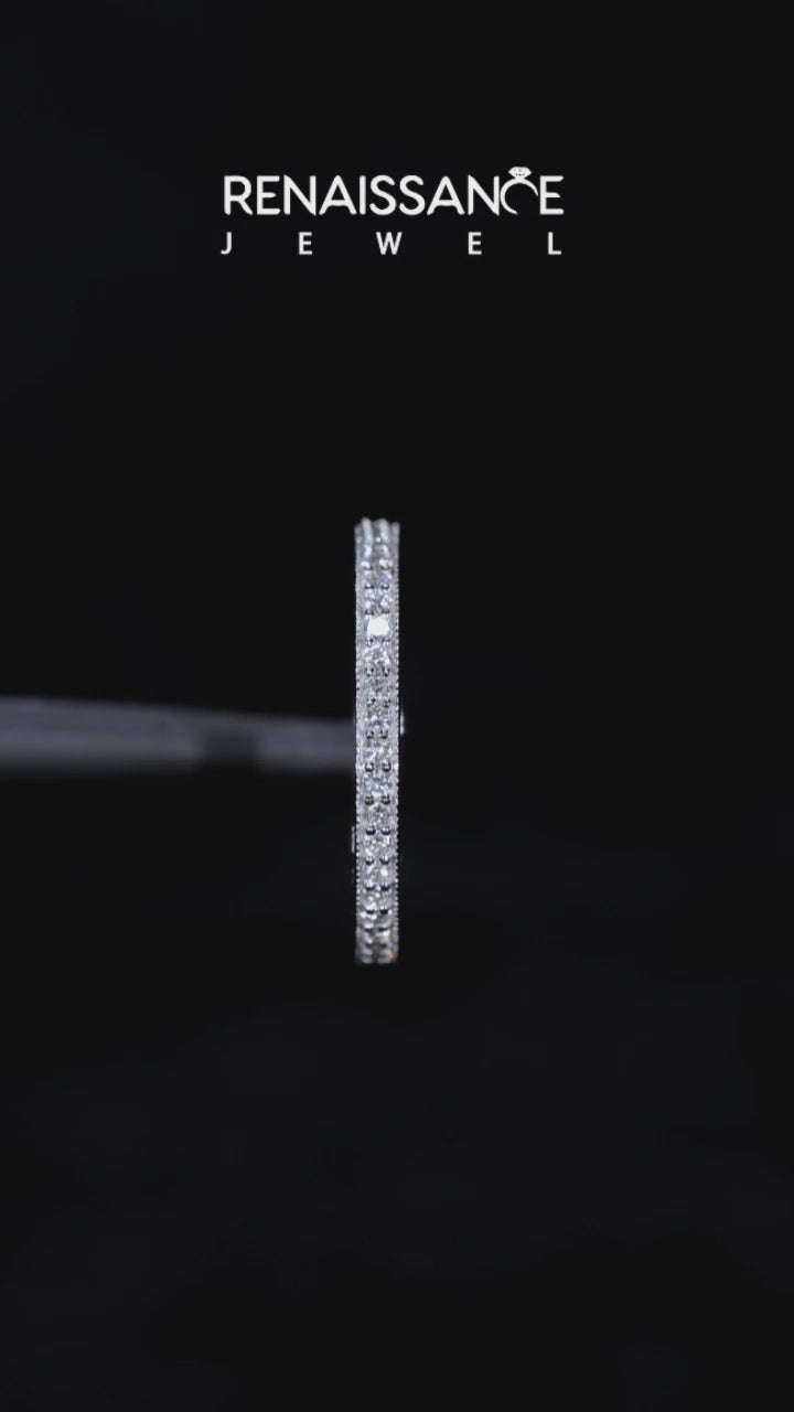 Platinum Round Diamond Pavé Set Milgrain Wedding Band 3