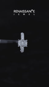 Silver Princess Diamond Solitaire Ring with Prong Setting and Pavé Band