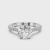 Platinum Asscher Cut Solitaire Diamond Engagement Ring with Pave Band and Four-Prong Setting