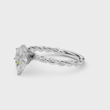 Silver Pear Cut Diamond Solitaire Ring with Twisted Band and Pavé Accents