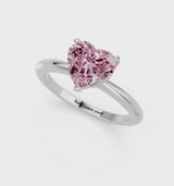 Silver Fancy Pink Heart Cut Diamond Solitaire Ring with Six-Prong Setting and Classic Band