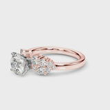 Rose gold Round Cluster Diamond Engagement Ring with Pavé Band and Four-Prong Setting