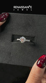 White gold Asscher Cut Solitaire Diamond Engagement Ring with Pavé Band and Six-Prong Setting