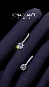 Silver Round Diamond Hidden Halo Drop Earrings