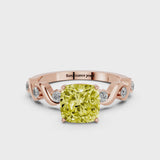Rose gold Fancy Yellow Cushion  Solitaire Twisted Band with Prong Setting