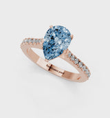 Rose gold Fancy Blue Pear  Cut Solitaire Diamond Engagement Ring with Pave Band and Four-Prong Setting