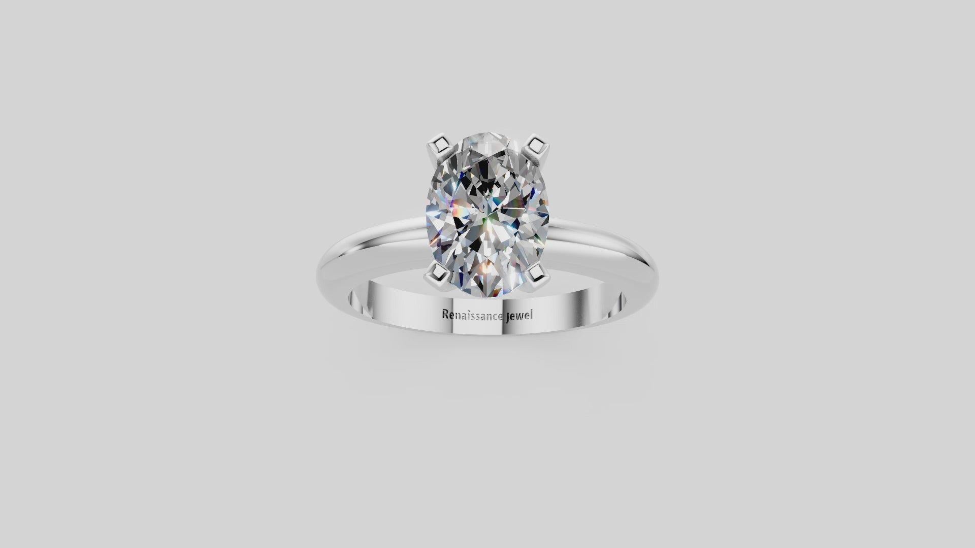 Platinum Oval Cut Solitaire Engagement Ring with Round Band and Four-Prong Setting 2