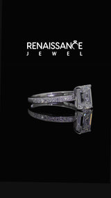 White gold Emerald Cut Diamond Engagement Ring with Channel Set Round  Band and Prong Setting