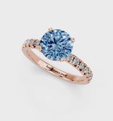 Rose gold Fancy Blue Round  Solitaire Pave Diamond Engagement Ring with Four-Prong Setting