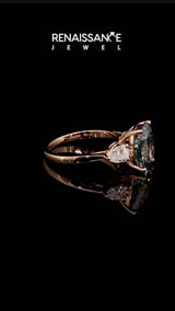 Rose gold Three-Stone Fancy Blue Cushion Cut Diamond Ring with Pear  Side Stones in Four-Prong Setting