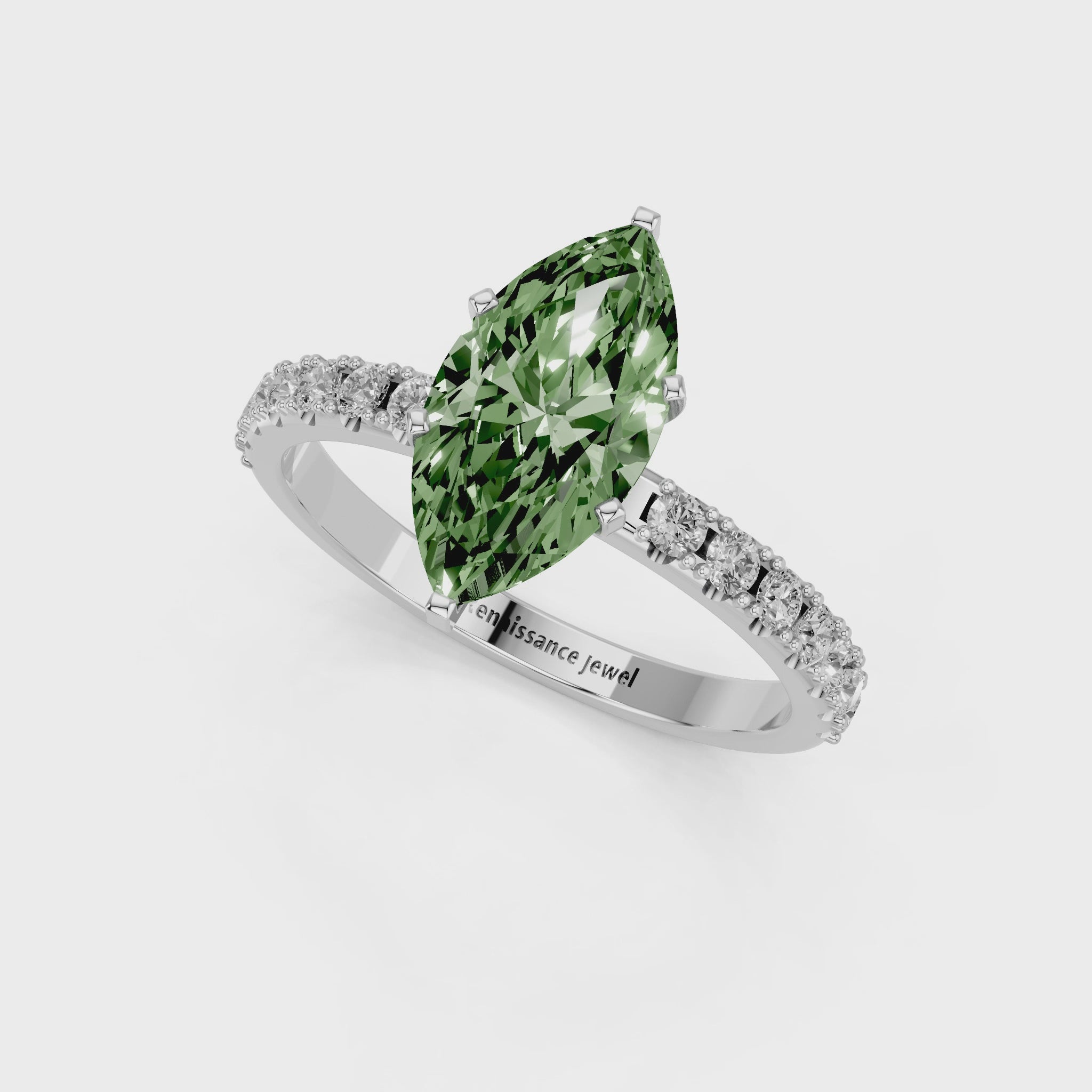 White gold Fancy Green Marquise  Solitaire Pavé Band with Four-Prong Setting_32
