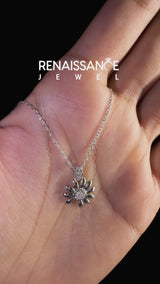 Silver Round Diamond Daisy Flower Pendant with Diamond Accents