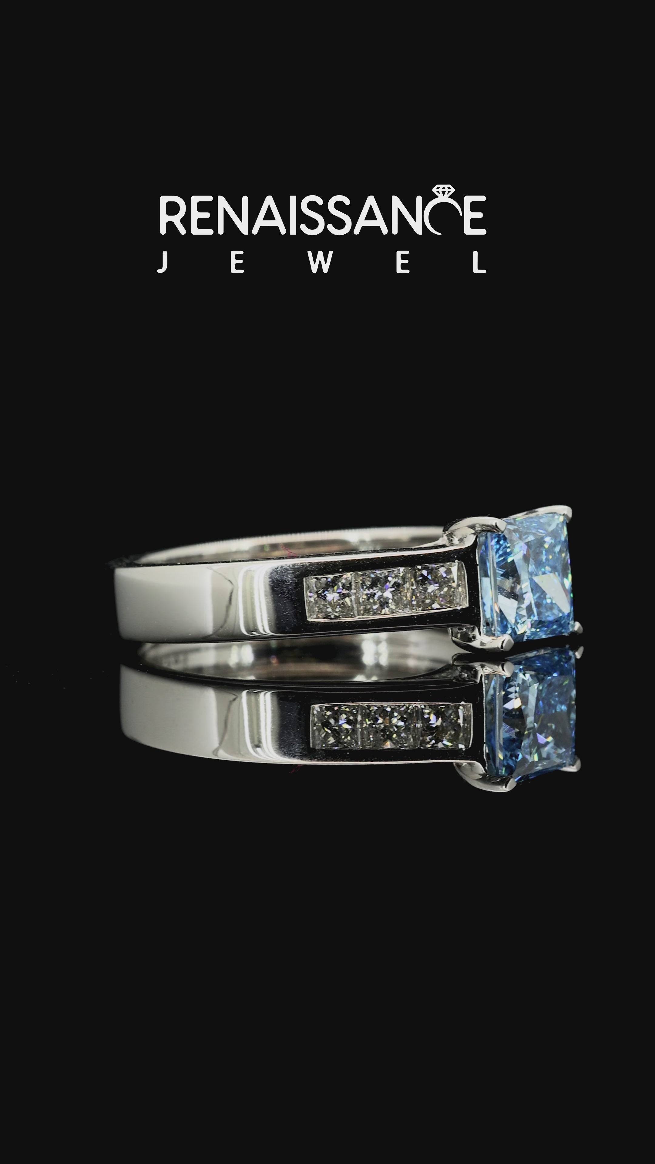 White Gold Princess Cut Engagement Ring Setting for Fancy Blue Center with Channel-Set Shoulders_12