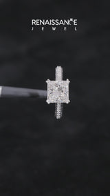 Silver Princess Diamond Solitaire with Pave Band and Six-Prong Setting