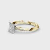 Yellow gold Emerald Cut Diamond Engagement Ring with Side Stone Accents and Four-Prong Setting