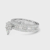 Silver Pear Cut Diamond Solitaire Ring with Pavé and Channel Set Band