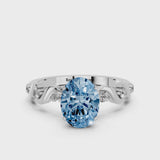 Silver Fancy Blue Oval  Solitaire Twisted Band with Prong Setting