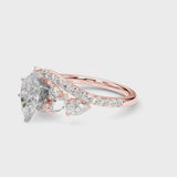Rose gold Pear Diamond Halo Ring with Marquise and Pavé Band in Prong Setting