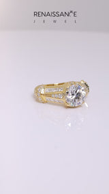 Yellow gold Vintage Milgrain Round Diamond Split Shank Ring with Prong Setting