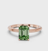 Rose gold Fancy Green Emerald Cut Diamond Solitaire Ring with Six-Prong Setting and Classic Band