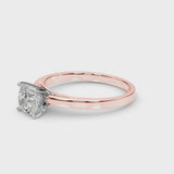 Rose gold Cushion Solitaire Diamond Engagement Ring with Four-Prong Setting on a Classic Band
