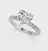 White gold Heart Cut Diamond Solitaire Pavé Band with Four-Prong Setting